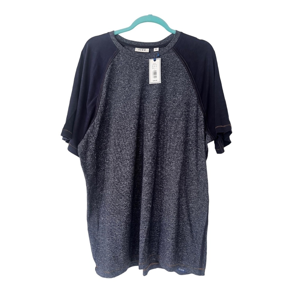 ROWM Mens Raglan Short Sleeve T-Shirt Dark Navy Blue Heathered XL‎ S95KW724